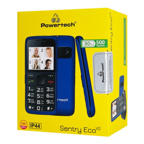 POWERTECH κινητό τηλέφωνο Sentry Eco V2, dual SIM, πλήκτρο SOS, μπλε