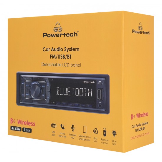 POWERTECH ηχοσύστημα αυτοκινήτου PT-1603, αποσπώμενο πάνελ, 1 DIN, Bluetooth/FM/USB/Micro SD, 4x 55W