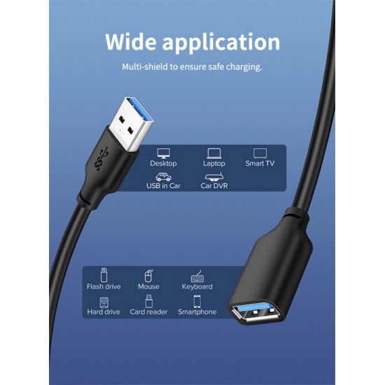 CABLETIME καλώδιο προέκτασης USB CT-C160-U3-AMAFN, 5Gbps, 1m, μαύρο