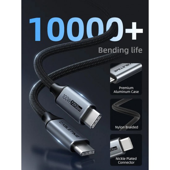 CABLETIME καλώδιο USB-C CT-C160-PU31-CMCM2, USB 3.2, 100W, 20Gbps, 4K, 1.5m, μαύρο