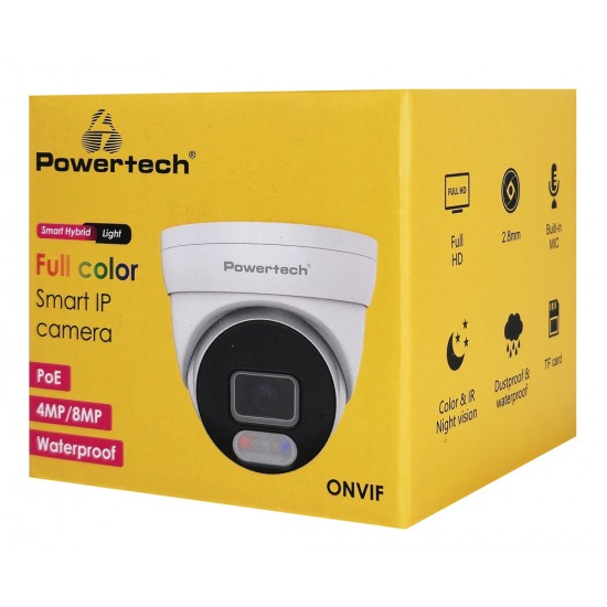 POWERTECH IP κάμερα PT-1591 με μικρόφωνο & Full Color λειτουργία, 4MP, 2.8mm, PoE, IP67