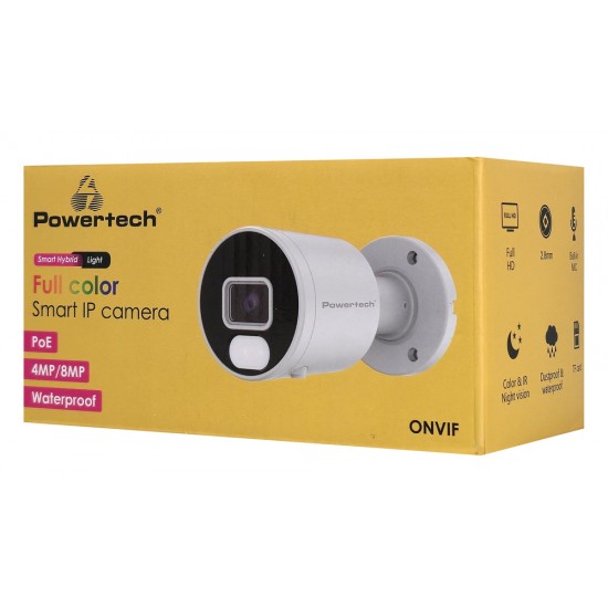 POWERTECH IP κάμερα PT-1592 με μικρόφωνο & Full Color λειτουργία, 4MP, 2.8mm, PoE, IP67