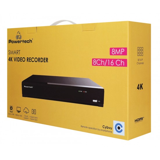 POWERTECH NVR καταγραφικό PT-1599, 8MP, H.264+/H.265+, 16 κανάλια