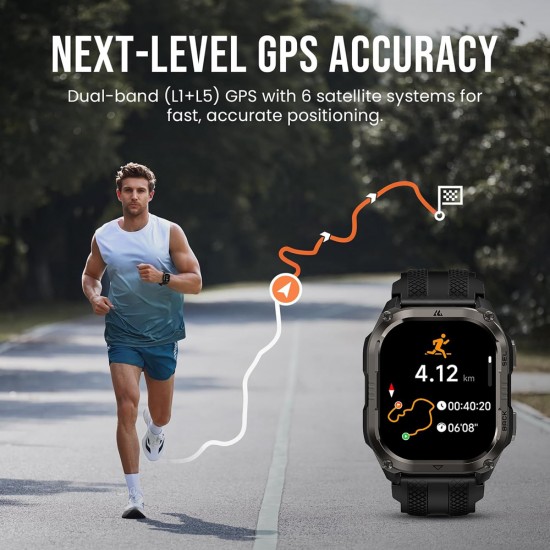 KOSPET smartwatch PULSE 2, heart rate, 1.96" AMOLED, GPS, 5 ATM & IP69, με φακό, μαύρο