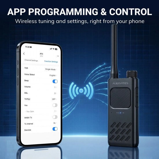 ALERVITES ασύρματος πομποδέκτης AT2, 2W, UHF 400-480MHz, Bluetooth, γκρι