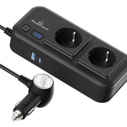 POWERTECH inverter αυτοκινήτου PTL-029, 200W, 12V/24V DC σε 2x 110V/220V AC, με 2x USB-C/2x USB