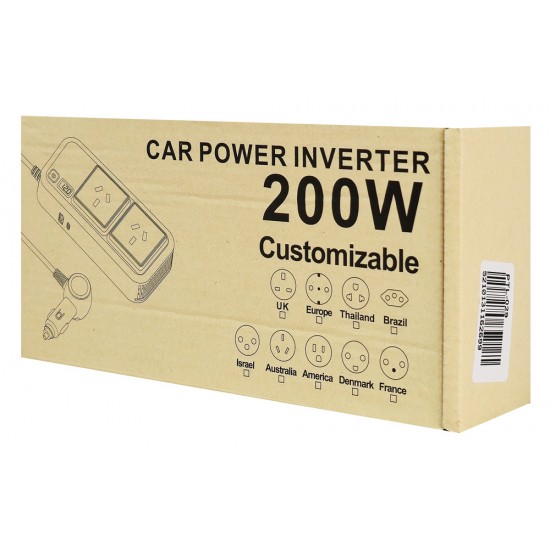 POWERTECH inverter αυτοκινήτου PTL-029, 200W, 12V/24V DC σε 2x 110V/220V AC, με 2x USB-C/2x USB