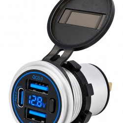 POWERTECH πρίζα USB για σκάφη & οχήματα PTL-031, USB-C & 2x USB, 36W, με οθόνη, IP65