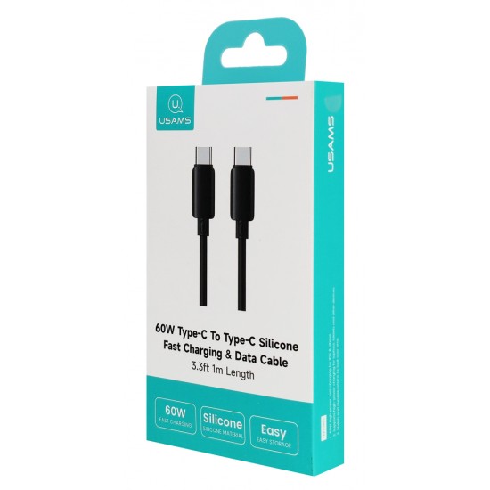 USAMS καλώδιο USB-C SJ787, σιλικόνης, 60W, 480Mbps, 1m, μαύρο