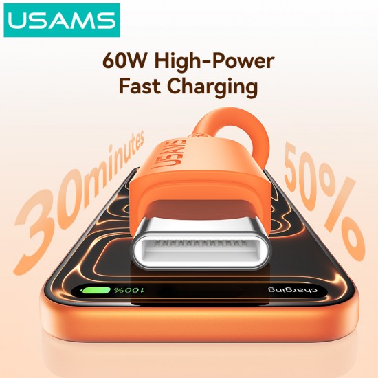 USAMS καλώδιο USB-C SJ787, σιλικόνης, 60W, 480Mbps, 1m, λευκό