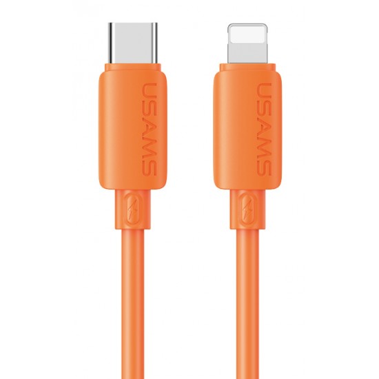 USAMS καλώδιο Lightning σε USB-C SJ788, σιλικόνης, 30W, 480Mbps, 1m, πορτοκαλί
