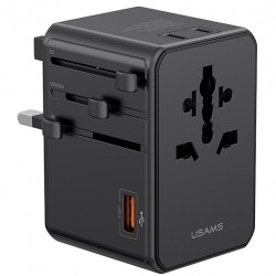 USAMS φορτιστής/αντάπτορας πρίζας CC334, USB & 3x USB-C, universal, 100W, GaN, μαύρος