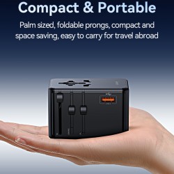 USAMS φορτιστής/αντάπτορας πρίζας CC334, USB & 3x USB-C, universal, 100W, GaN, μαύρος