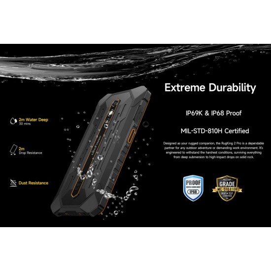 ULEFONE smartphone RugKing 2 Pro, 5.45", 6/128GB, 4550mAh, IP68/IP69K/MIL-STD-810H, μαύρο