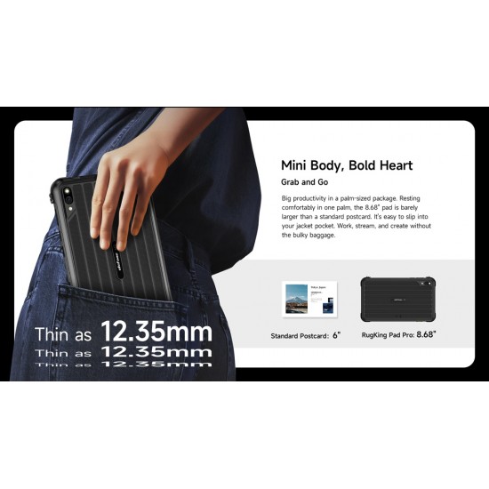 ULEFONE tablet RugKing Pad Pro, 8.68", 8/128GB, 7100mAh, IP68/IP69K/MIL-STD-810H, 4G, μαύρο