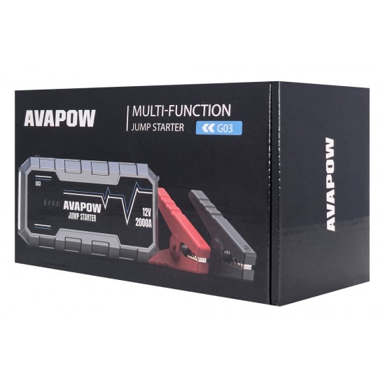 AVAPOW εκκινητής μπαταρίας αυτοκινήτου G03 με φακό, 12V/2000A, 12000mAh