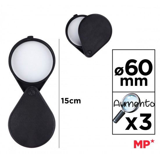 MP πτυσσόμενος μεγεθυντικός φακός PA174, x3, 60mm, πλαστικός με γυάλινο φακό, μαύρος