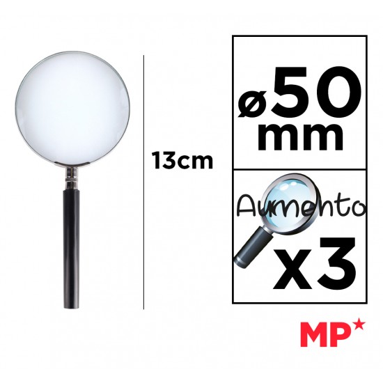 MP μεγεθυντικός φακός PA175, x3, 50mm, μεταλλικός με γυάλινο φακό, μαύρος/ασημί