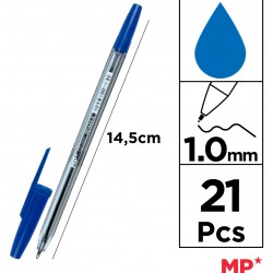 MP σετ στυλό ballpoint PE144OA, 1mm, μπλε, 21τμχ