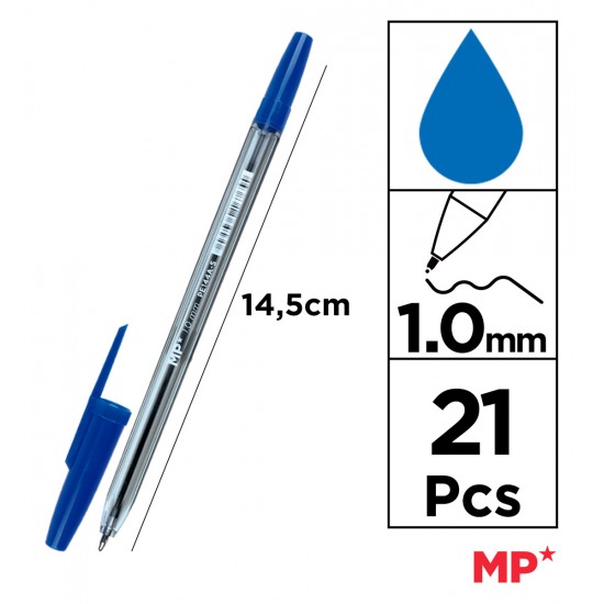 MP σετ στυλό ballpoint PE144OA, 1mm, μπλε, 21τμχ