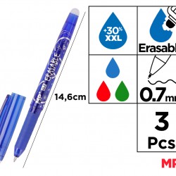MP σετ στυλό διαρκείας PE217-1, erasable, 0.7mm, μπλε/πράσινο/κόκκινο, 3τμχ