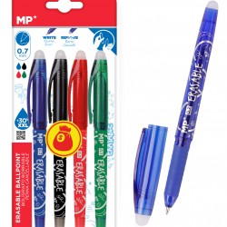 MP σετ στυλό διαρκείας PE217-2, erasable, 0.7mm, μπλε/μαύρο/πράσινο/κόκκινο, 4τμχ
