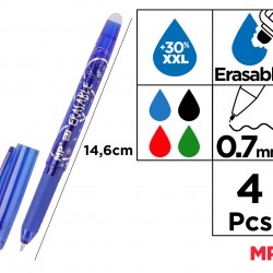 MP σετ στυλό διαρκείας PE217-2, erasable, 0.7mm, μπλε/μαύρο/πράσινο/κόκκινο, 4τμχ