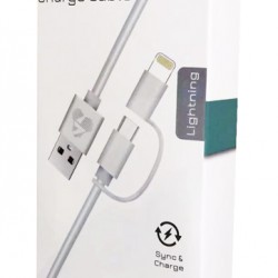POWERTECH καλώδιο USB σε Micro/Lightning PT-707, MFi, 2.4A, 1m, λευκό