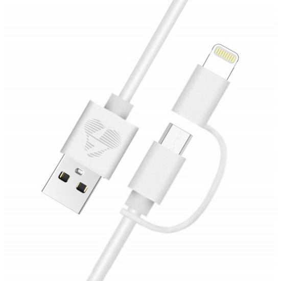 POWERTECH καλώδιο USB σε Micro/Lightning PT-707, MFi, 2.4A, 1m, λευκό