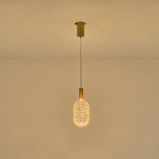 ΦΩΤΙΣΤΙΚΟ ΚΡΕΜΑΣΤΟ ΜΕΤΑΛΛΟ ΜΟΝΟΦΩΤΟ LED 6.3W 648Lm 3000K Φ130X1588mm ΧΡΥΣΟ ARTE ILLUMINA PERFORATO