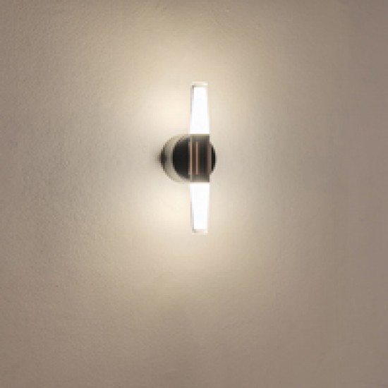 ΑΠΛΙΚΑ TOIXOY ΑΛΟΥΜΙΝΙΟ-ΜΕΤΑΛΛΟ-ΑΚΡΥΛΙΚΟ 2ΦΩΤΗ LED 6W 420Lm 3000K Φ80X240mm ΜΑΥΡΟ-ΧΡΥΣΟ ARTE ILLUMINA VELAS