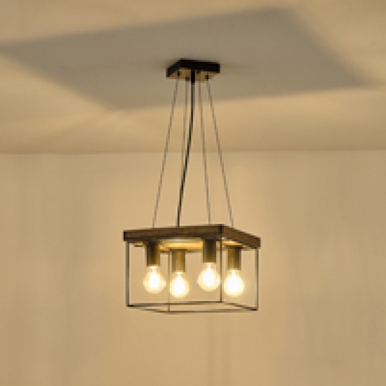 ΦΩΤΙΣΤΙΚΟ ΚΡΕΜΑΣΤΟ ΞΥΛΟ-ΜΕΤΑΛΛO 4ΦΩΤΟ 4XΕ27 Max 15W 300X300X1230mm ΜΑΥΡΟ-ΚΑΦΕ ARTE ILLUMINA MULTIPLA