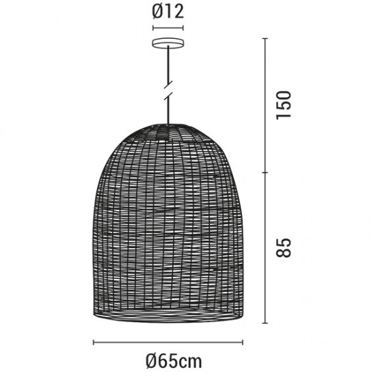 ΦΩΤΙΣΤΙΚΟ ΚΡΕΜΑΣΤΟ ΜΟΝΟΦΩΤΟ Ε27 MAX 15W D650XH850mm RATTAN ΛΕΥΚΟ ARTE ILLUMINA KAI