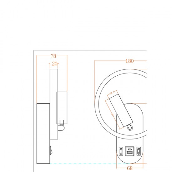 ΑΠΛΙΚΑ ΑΝΑΓΝΩΣΗΣ ΔΙΠΛΟΥ ΦΩΤΙΣΜΟΥ LED 3+10W 150+350Lm 3000K 180x78x243mm ΜΕ USB TYPE C ΜΑΥΡΗ ARTE ILLUMINA FORMA
