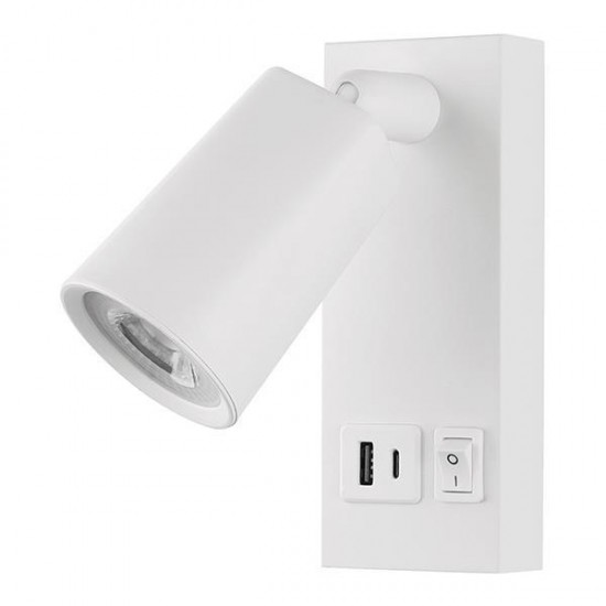 ΑΠΛΙΚΑ ΚΡΕΒΑΤΙΟΥ ΑΝΑΓΝΩΣΗΣ ΜΕ USB TYPE C ΜΕΤΑΛΛΟ-ΠΛΑΣΤΙΚΟ LED 5W 450Lm 3000K 155X63X150mm ΑΣΠΡΗ ARTE ILLUMINA C-LUX