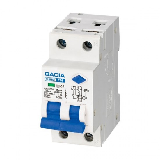 ΡΕΛΕ RCBO ΔΙΠΟΛΙΚΟ 20A 6kA 100mA 1P+N C GACIA TYPE A