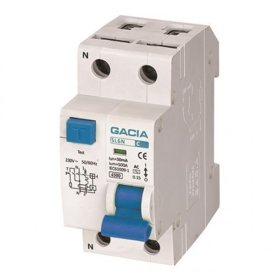 ΡΕΛΕ RCBO ΔΙΠΟΛΙΚΟ 25A 4,5KA 30mA 1P+N C GACIA TYPE AC
