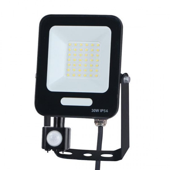 ΠΡΟΒΟΛΕΑΣ LED 30W SMD ΜΕ ΠΕΡΙΣΤΡΕΦΟΜΕΝΟ ΑΝΙΧΝΕΥΤΗ ΚΙΝΗΣΗΣ ΜΑΥΡΟΣ IP54 3000K PLUS