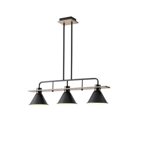 ΦΩΤΙΣΤΙΚΟ ΚΡΕΜΑΣΤΟ ΞΥΛO-ΜΕΤΑΛΛO 3ΦΩΤΟ 3XΕ27 Max 15W 780X180X865mm ΜΑΥΡΟ ARTE ILLUMINA CONO