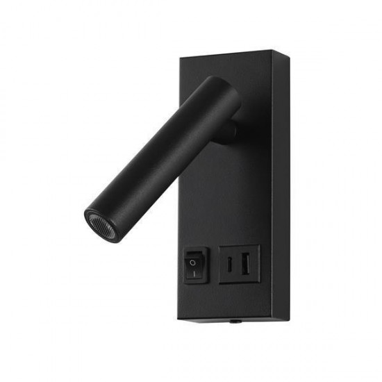 ΑΠΛΙΚΑ ΚΡΕΒΑΤΙΟΥ ΑΝΑΓΝΩΣΗΣ ΜΕ USB TYPE C ΑΛΟΥΜΙΝΙΟ-ΜΕΤΑΛΛΙΚΟ LED 2W 140Lm 3000K 150X60X145mm 100-240AC ΜΑΥΡΗ ARTE ILLUMINA CHARGE